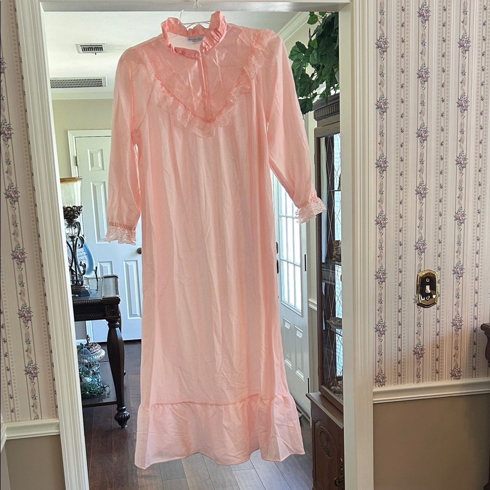 Women's Pink Long Ruffled Nightgown - Soft Sleepwear